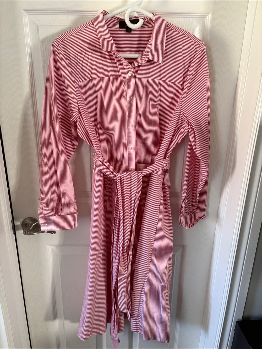 J. Crew Pink Striped Midi Shirt Dress with Self-Tie Belt